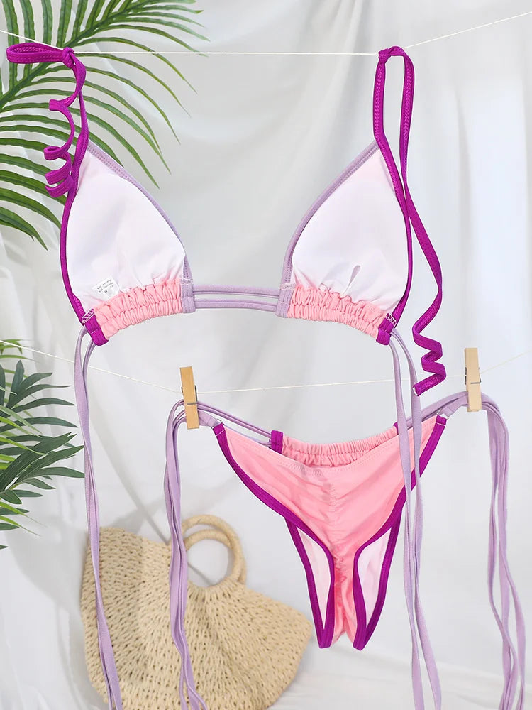 Miyouj Bandage Bikinis Patchwork Swimwear Sexy Bikini Set Triangle Swimsuit Women Micro Thong Push Up Beachwear Summer Biquini - The Genie Store