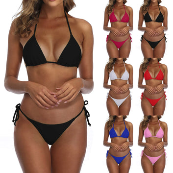 Women Bandage Sexy Bikini Set 2pcs Pink Swimsuit Sexy Push Upbra Thong Brazilian Swimwear Summer Solid Beachwear For Women - The Genie Store