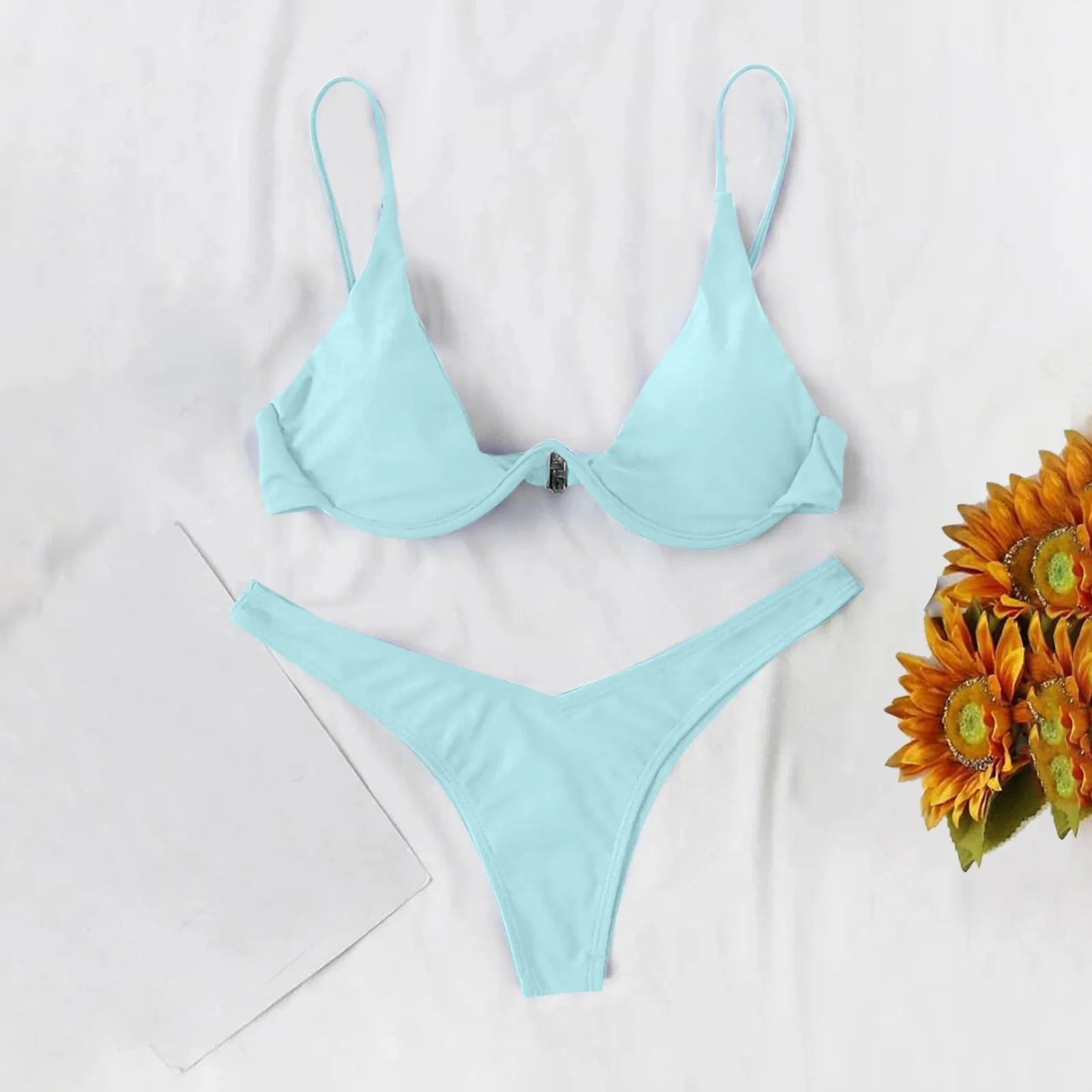 bikini Sexy Split Style Solid Color Women's Swimsuit Steel Bracket Tow-Piece For Teenagers biquinis feminino tendência 2024 - The Genie Store