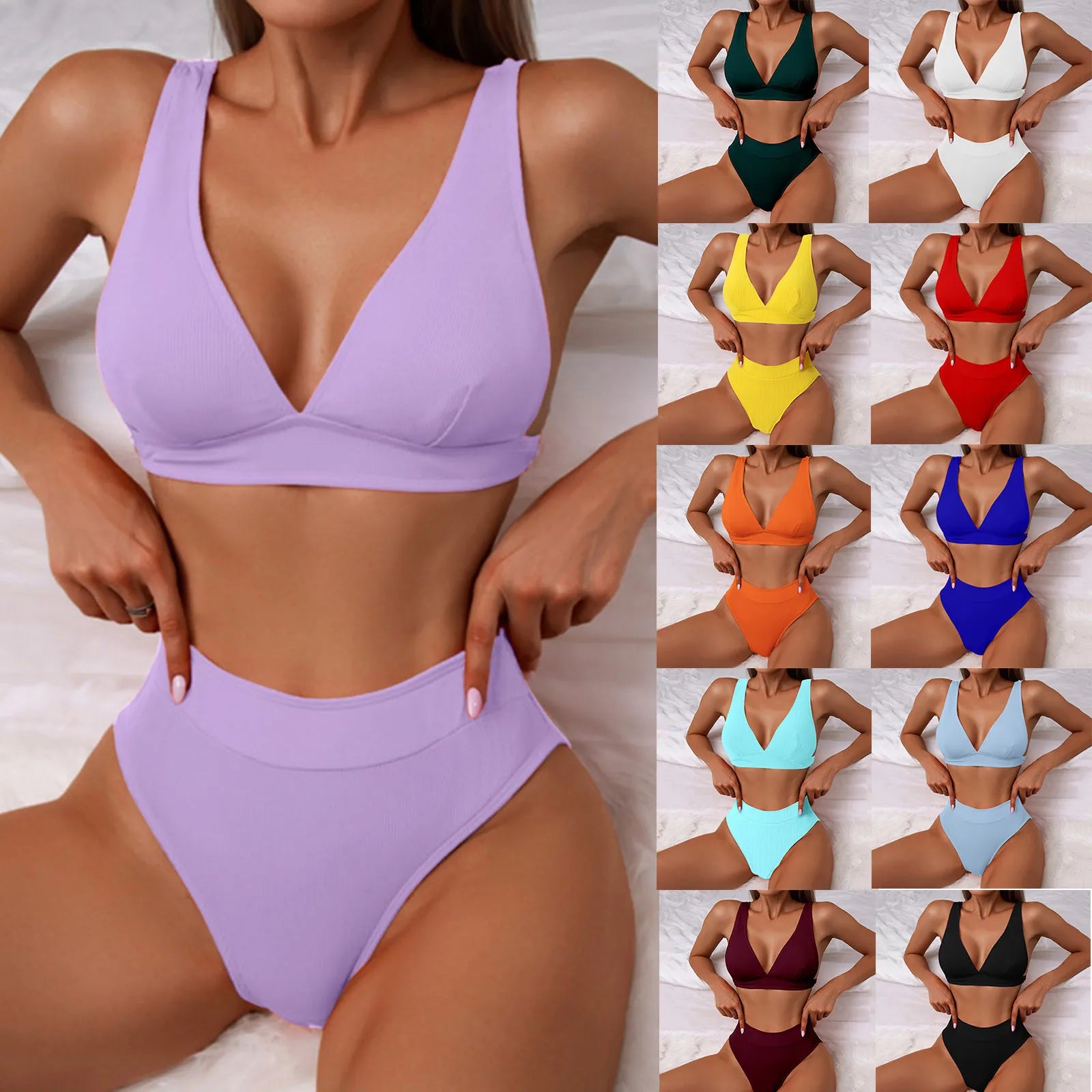Women Swimwear Bikinis Soild Color Chest Paded Crop Tops And Shorts Brazilian Beach Wear 2 Piece Swimsuits For Women Biquini - The Genie Store