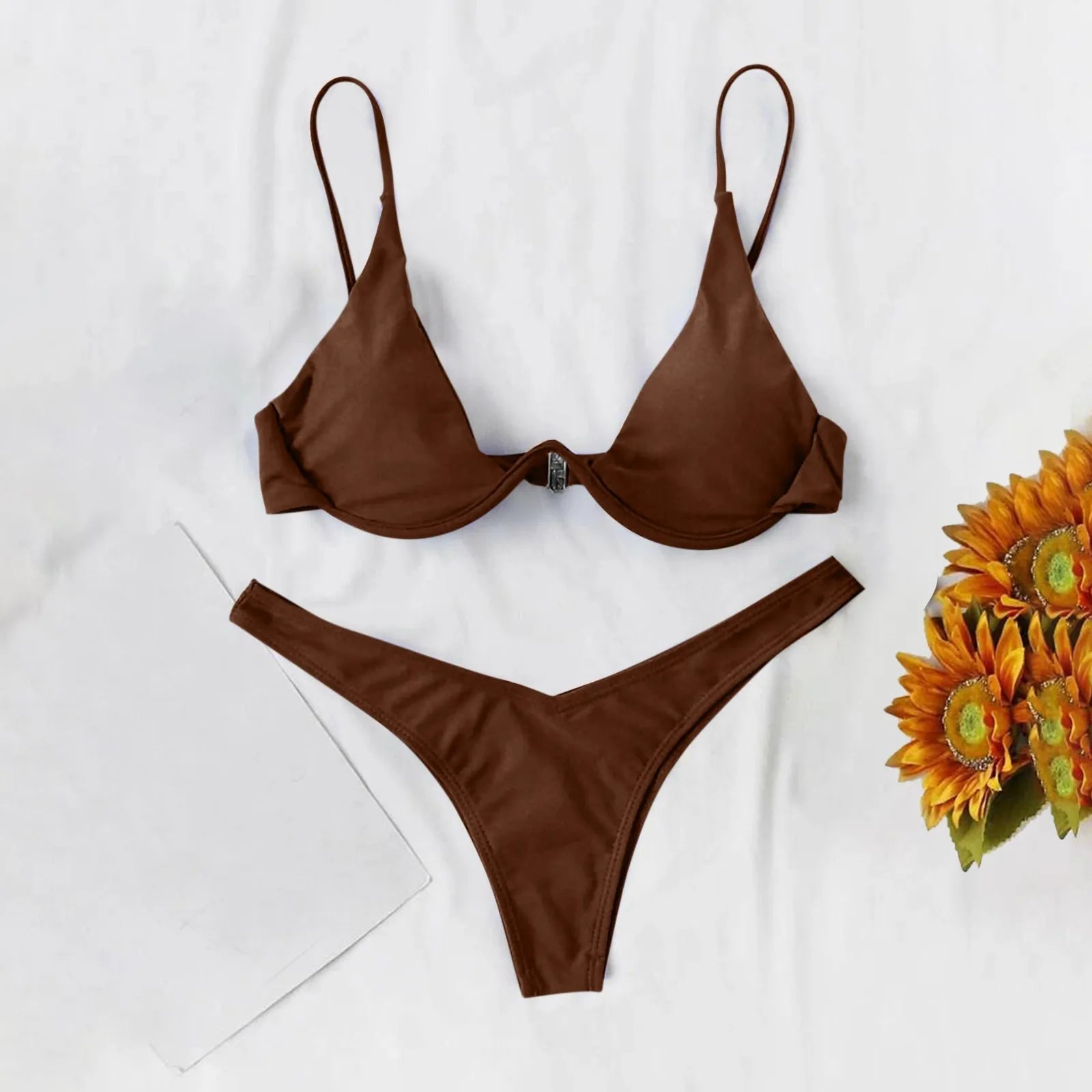 bikini Sexy Split Style Solid Color Women's Swimsuit Steel Bracket Tow-Piece For Teenagers biquinis feminino tendência 2024 - The Genie Store