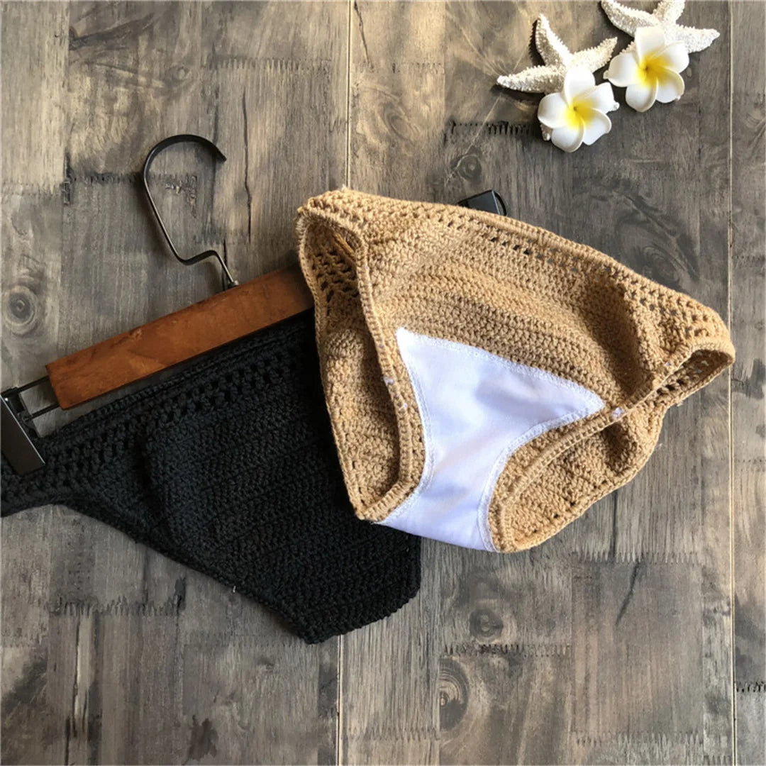 S - XL 9 Colors Crochet Knitted Bikini Bottom Swim Brief Women Swimwear Female Bather Brazilian Tanga Panties Underwear V4195 - The Genie Store