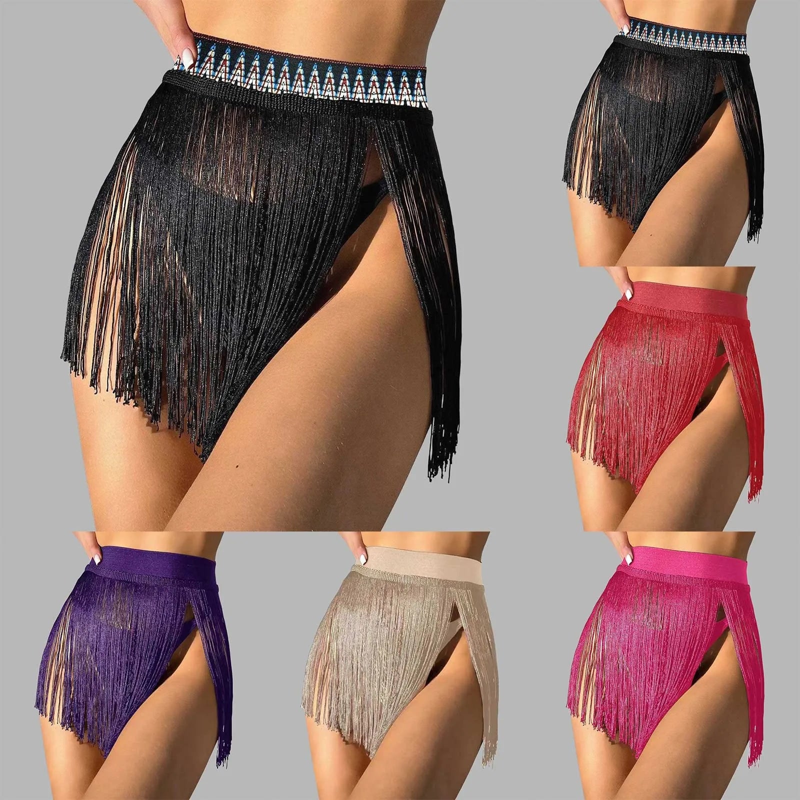 2025 New Women'S Beach Tassel Mini Skirt Bikini Triangle Swimsuit Short Skirts Bikini Beach Vacation Swimsuit Half Cover Skirt - The Genie Store