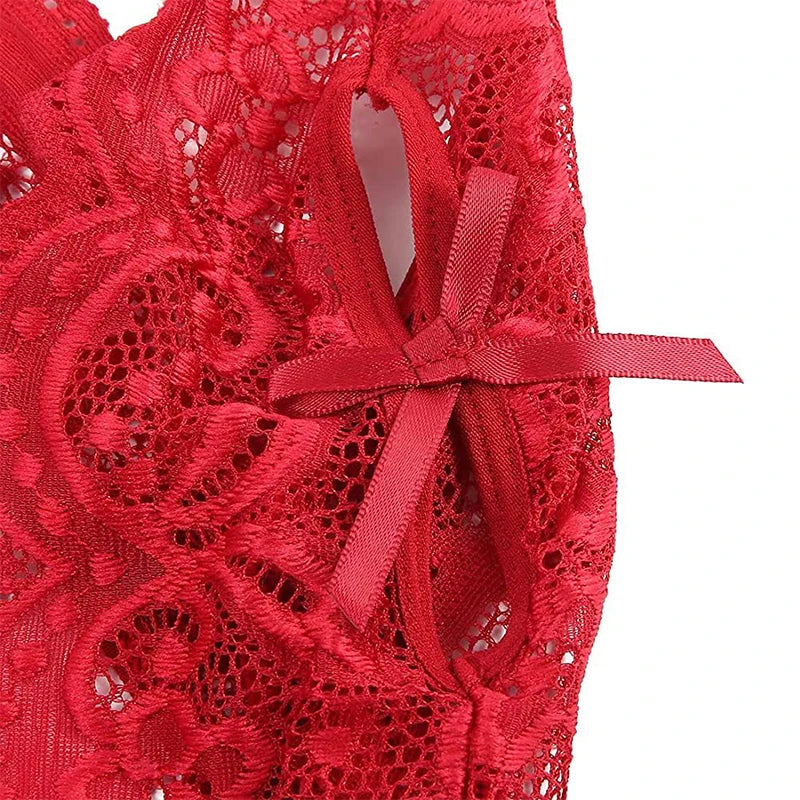 Plus Size Bikini Sets Sexy Crotchless Bikini Lingerie Women Lace Hollow Bikinis Set Erotic Swimwear Ups Deep V Open Bra Swimsuit - The Genie Store