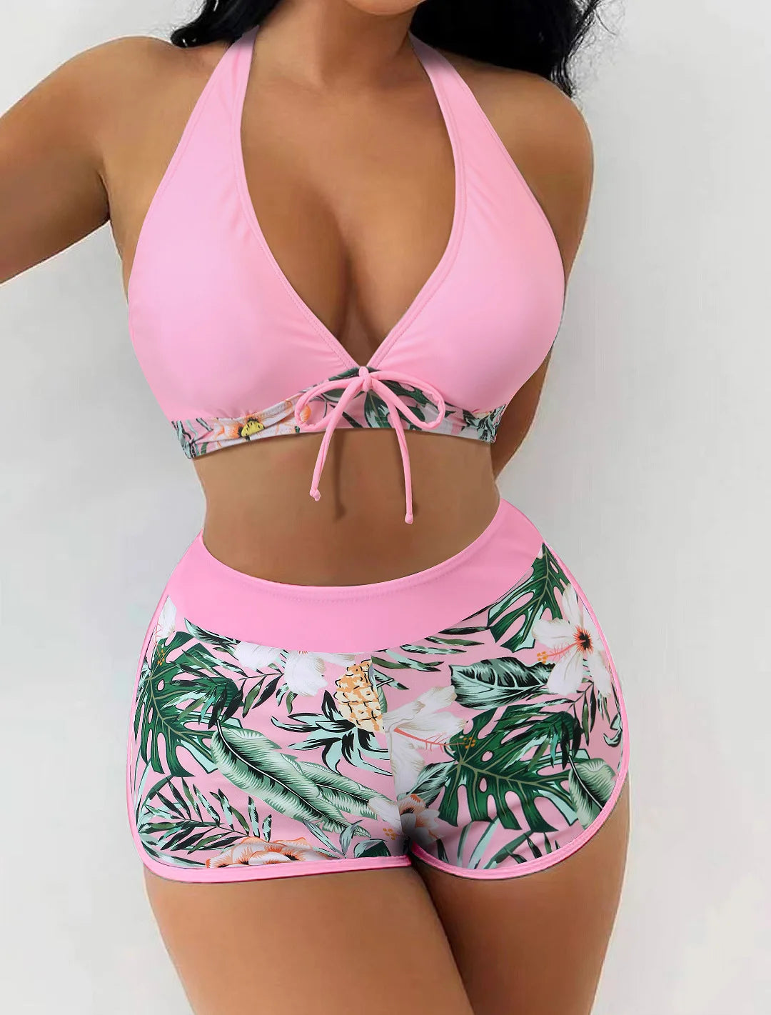 VigoBreviya 2025 Print Tied Halter Swimwear Women Sexy High Waist Push UP Shorts Bikini Set Swimsuit Backless Beach Bathing Suit - The Genie Store