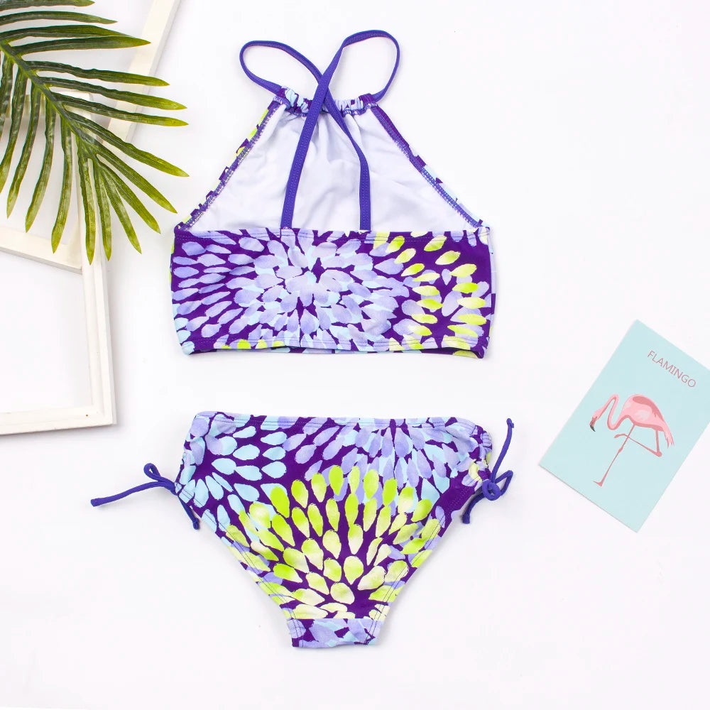 3-14 Years Flower Print Girls Kids Swimwear Summer Children Teen Students Two Pieces Swimsuit Kids Bikini Set Bathing Suit - The Genie Store