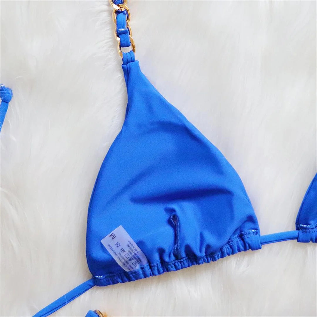 Metal Ring Halter Scrunch Butt Thong Bikini Women Swimwear Female Swimsuit Two-pieces Bikini set Bather Bathing Suit Swim V4391 - The Genie Store