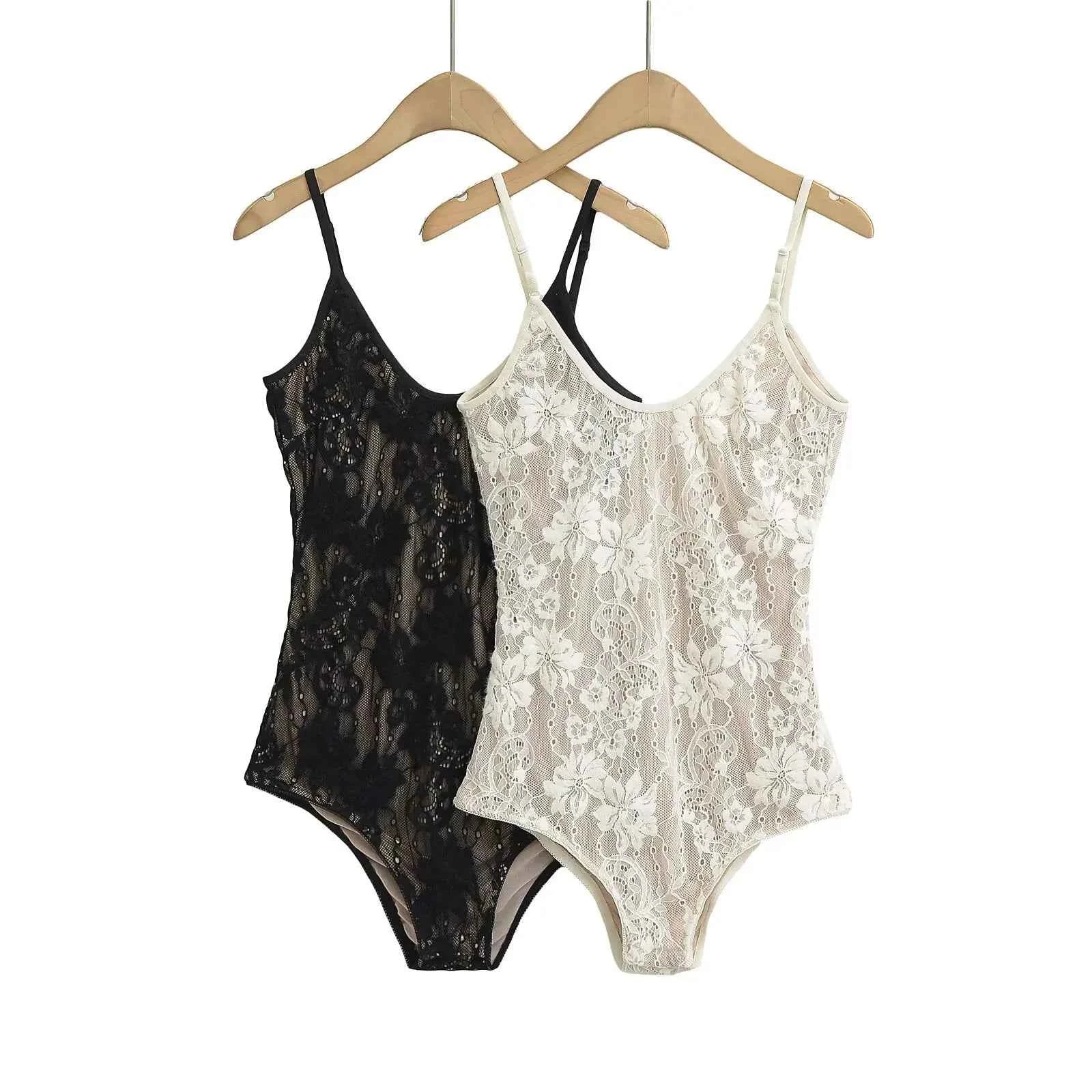 Sexy See Through Lace With Lining Backless Spaghetti Strap Bodysuit Woman Sling Tight Short Jumpsuit Slim fit Rompers Playsuits