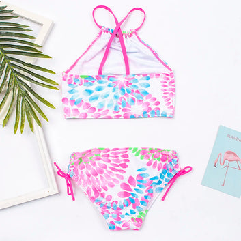 3-14 Years Flower Print Girls Kids Swimwear Summer Children Teen Students Two Pieces Swimsuit Kids Bikini Set Bathing Suit - The Genie Store