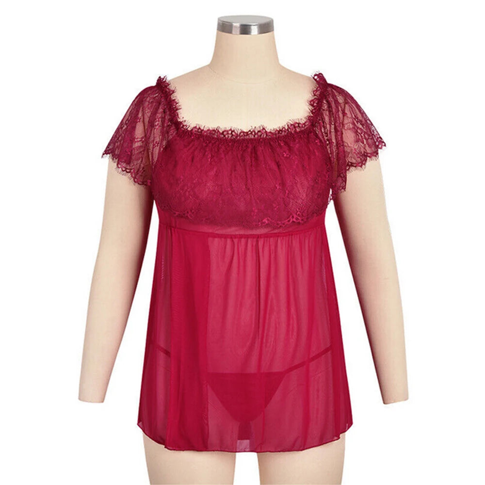 Mesh Hollow Plus Size Sexy Smock Dress For Women Clothing 2023 Oversized Skirt Lingerie Set Nightdress Female Underwear Sleepwea - The Genie Store