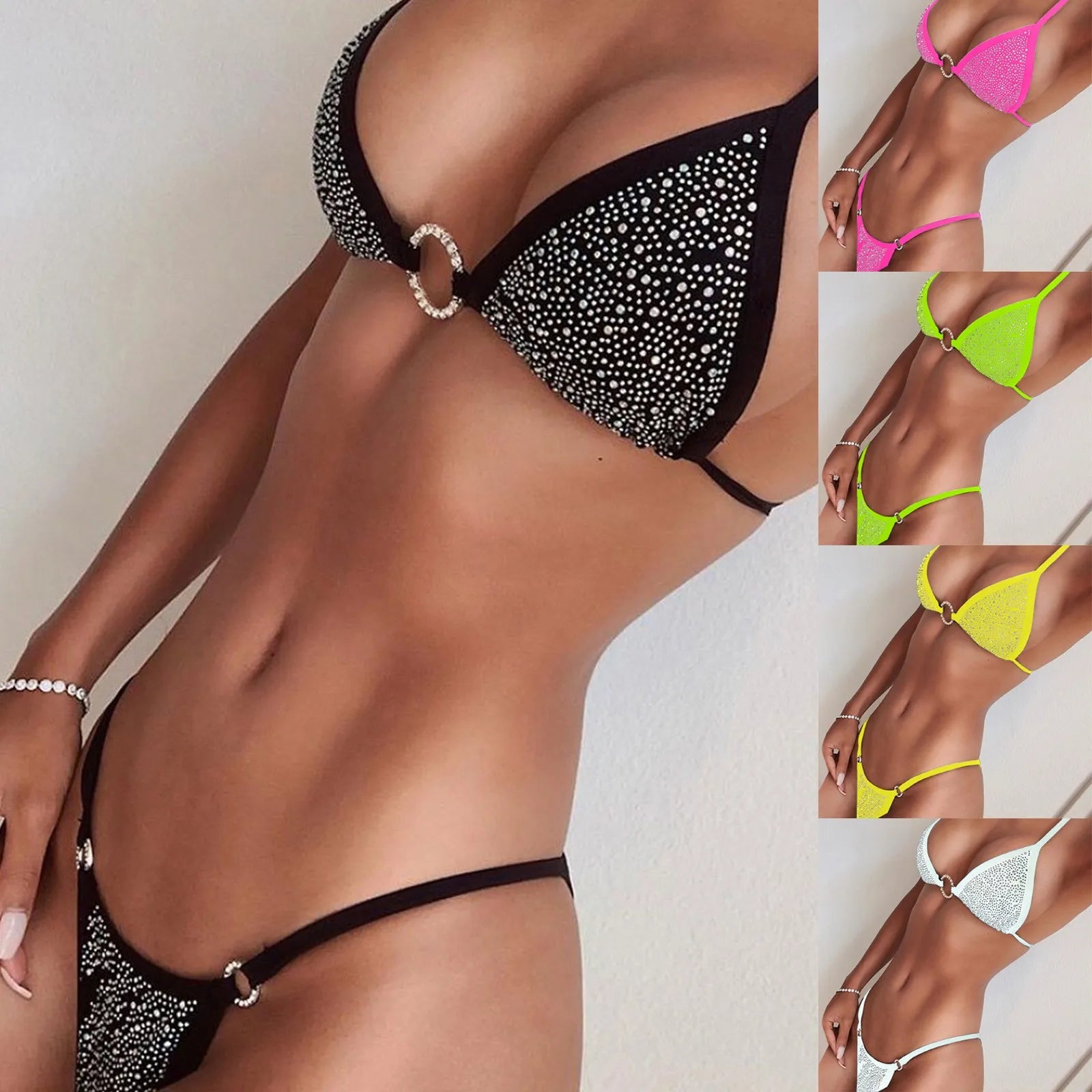 Brazilian Diamond Swimwear Sexy Women Bandeau Bandage Patchwork Bikini Set Push Up Beachwear Swimsuit Bathing Suit Hot Bikini - The Genie Store