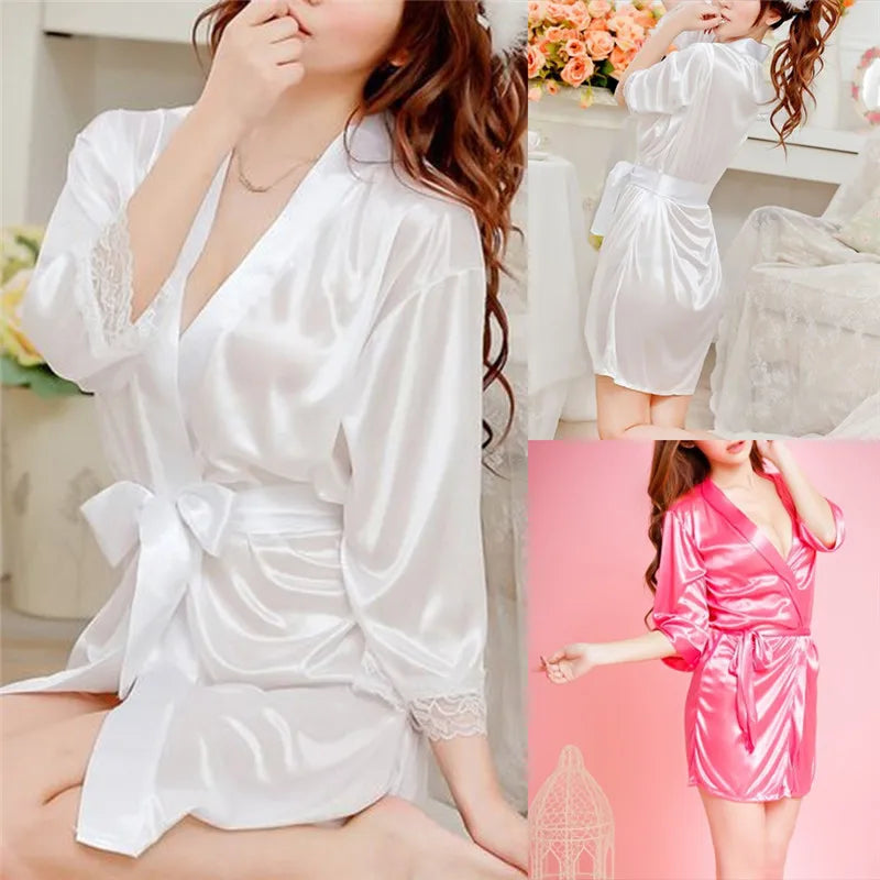 Sexy Satin Night Robe Lace Bathrobe Perfect Wedding Bride Bridesmaid Robes - The Genie Store