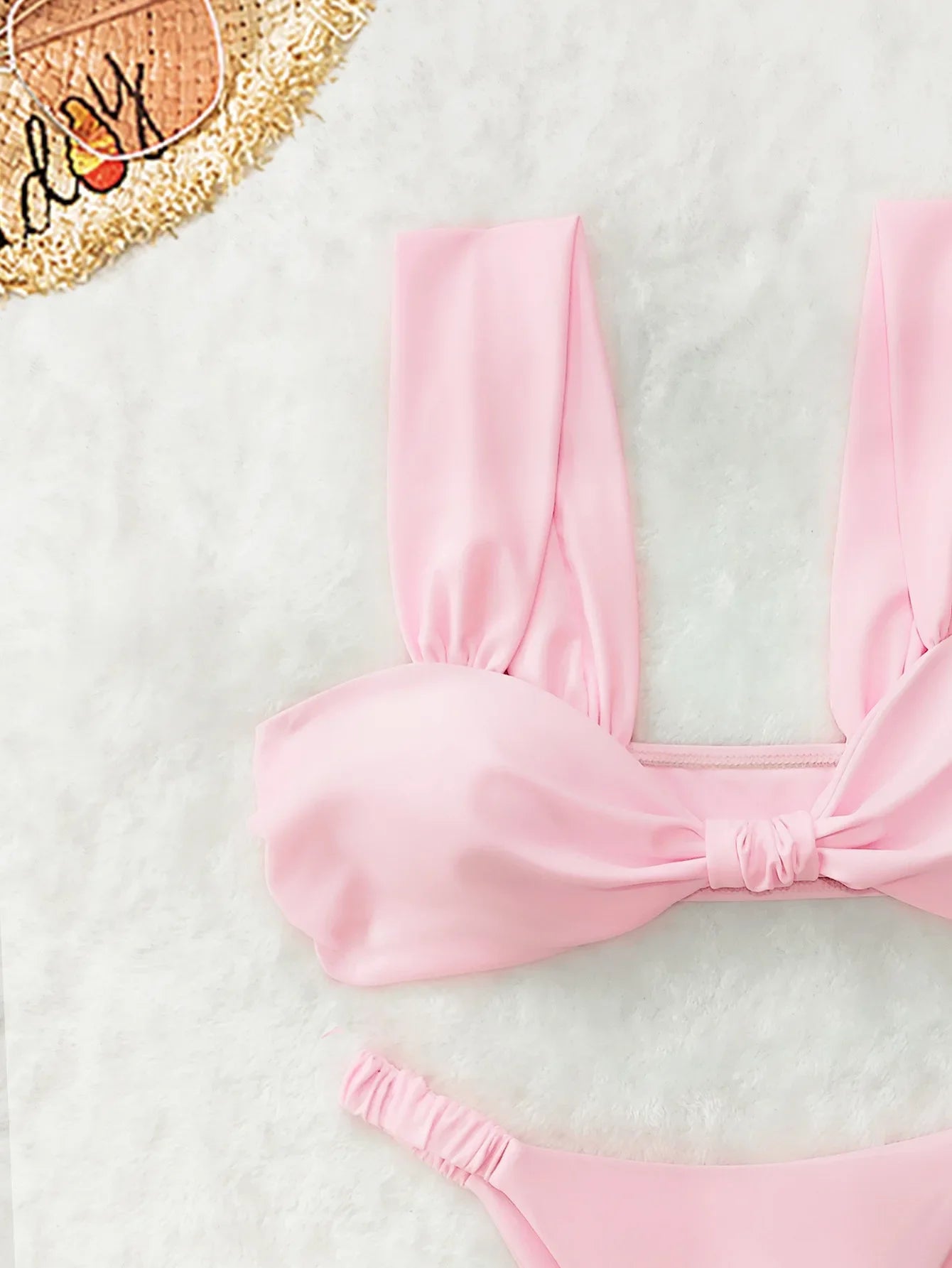 AOTVOTEE Sexy Pink Backless Bikinis 2 Piece Set Women Solid Split Swimsuit Beach Bikinis 2025 New Summer Swimwear Bikinis Set - The Genie Store