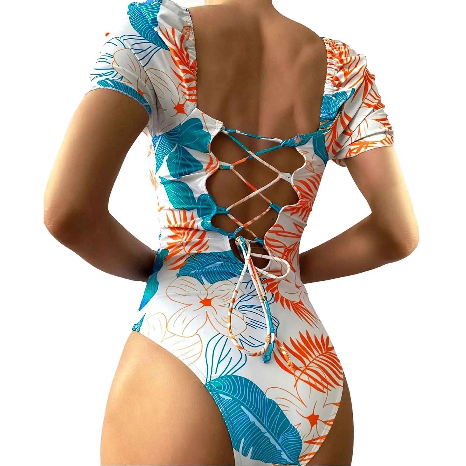 Women Swimsuit Fashion Swimsuit Printed Flower Triangle Bikini Strap Sexy Swimsuit Hawaiian Sea Sexy One-Piece Swimsuit Biquini - The Genie Store