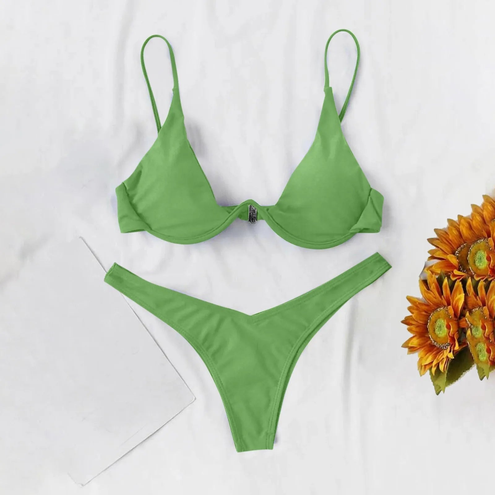 bikini Sexy Split Style Solid Color Women's Swimsuit Steel Bracket Tow-Piece For Teenagers biquinis feminino tendência 2024 - The Genie Store