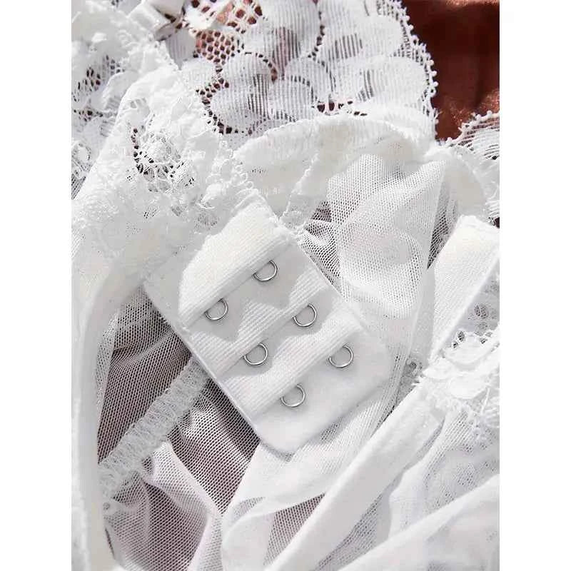 A Set Of Tulle Ultra Sexy Nightgown V-neck Bra Open Sleep Skirt Night Erotic Dress Woman Sheer Pajamas Lingerie Pants Luxury kit