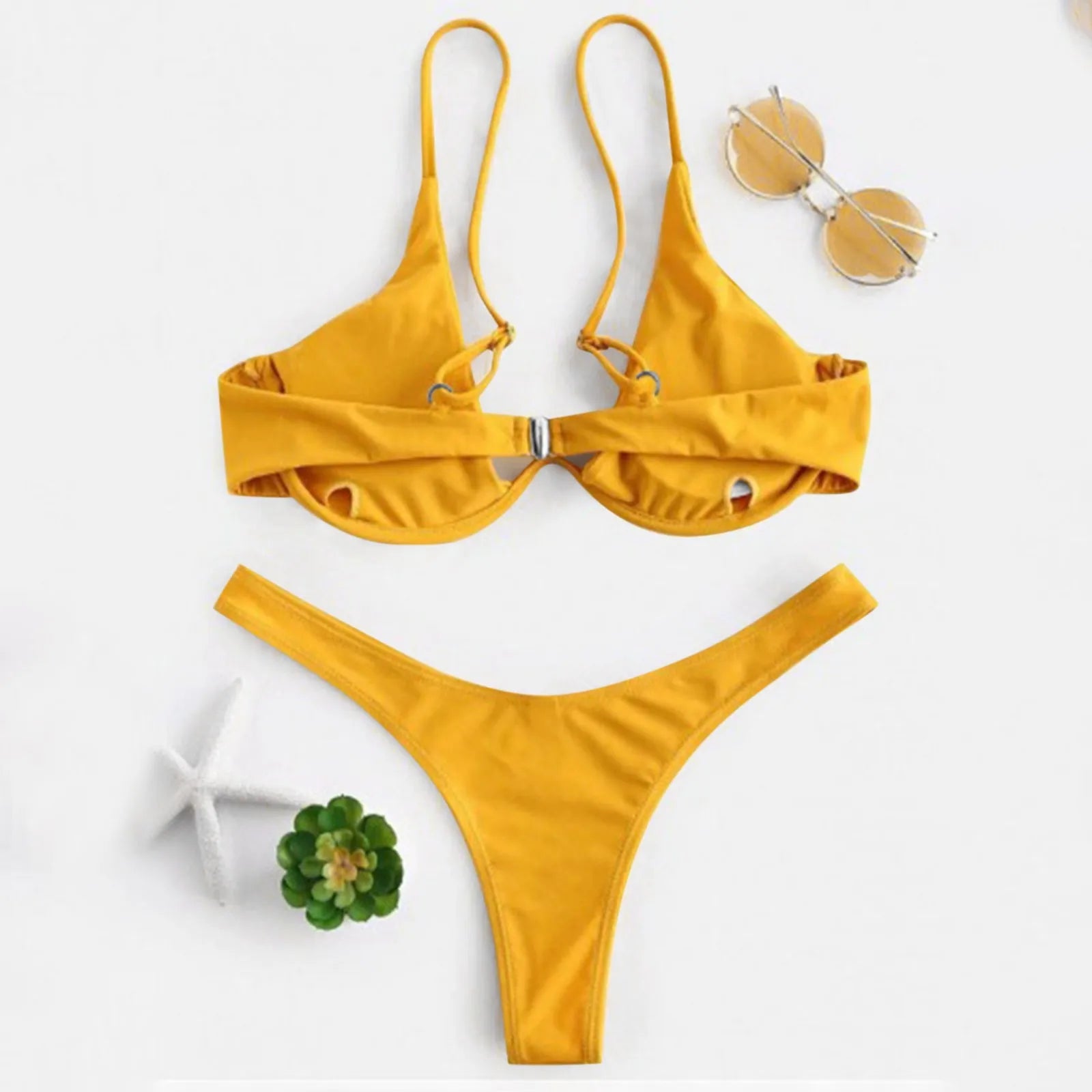 bikini Sexy Split Style Solid Color Women's Swimsuit Steel Bracket Tow-Piece For Teenagers biquinis feminino tendência 2024 - The Genie Store