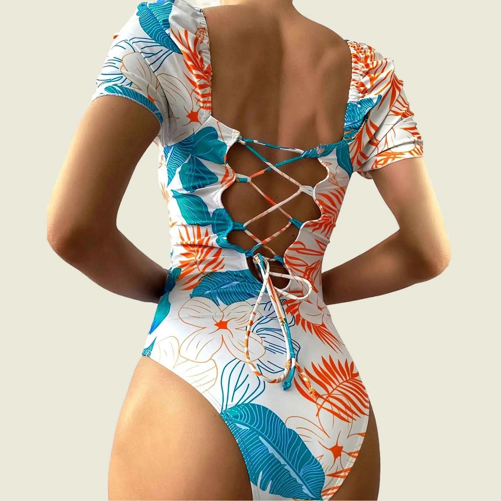 Women Swimsuit Fashion Swimsuit Printed Flower Triangle Bikini Strap Sexy Swimsuit Hawaiian Sea Sexy One-Piece Swimsuit Biquini - The Genie Store
