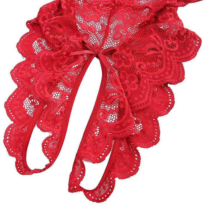 Plus Size Bikini Sets Sexy Crotchless Bikini Lingerie Women Lace Hollow Bikinis Set Erotic Swimwear Ups Deep V Open Bra Swimsuit - The Genie Store