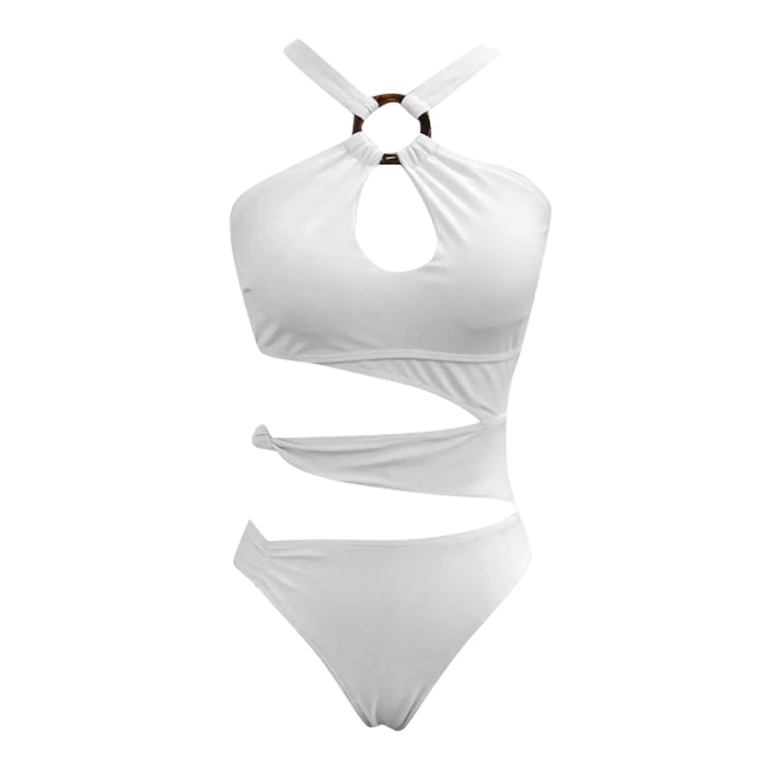 Sexy Halter Irregular Cutting Bikini Set Push-Up Bra Padded Swimsuit White Slim Beachwear High Leg Cut Loop Design Swimwear 수영복 - The Genie Store