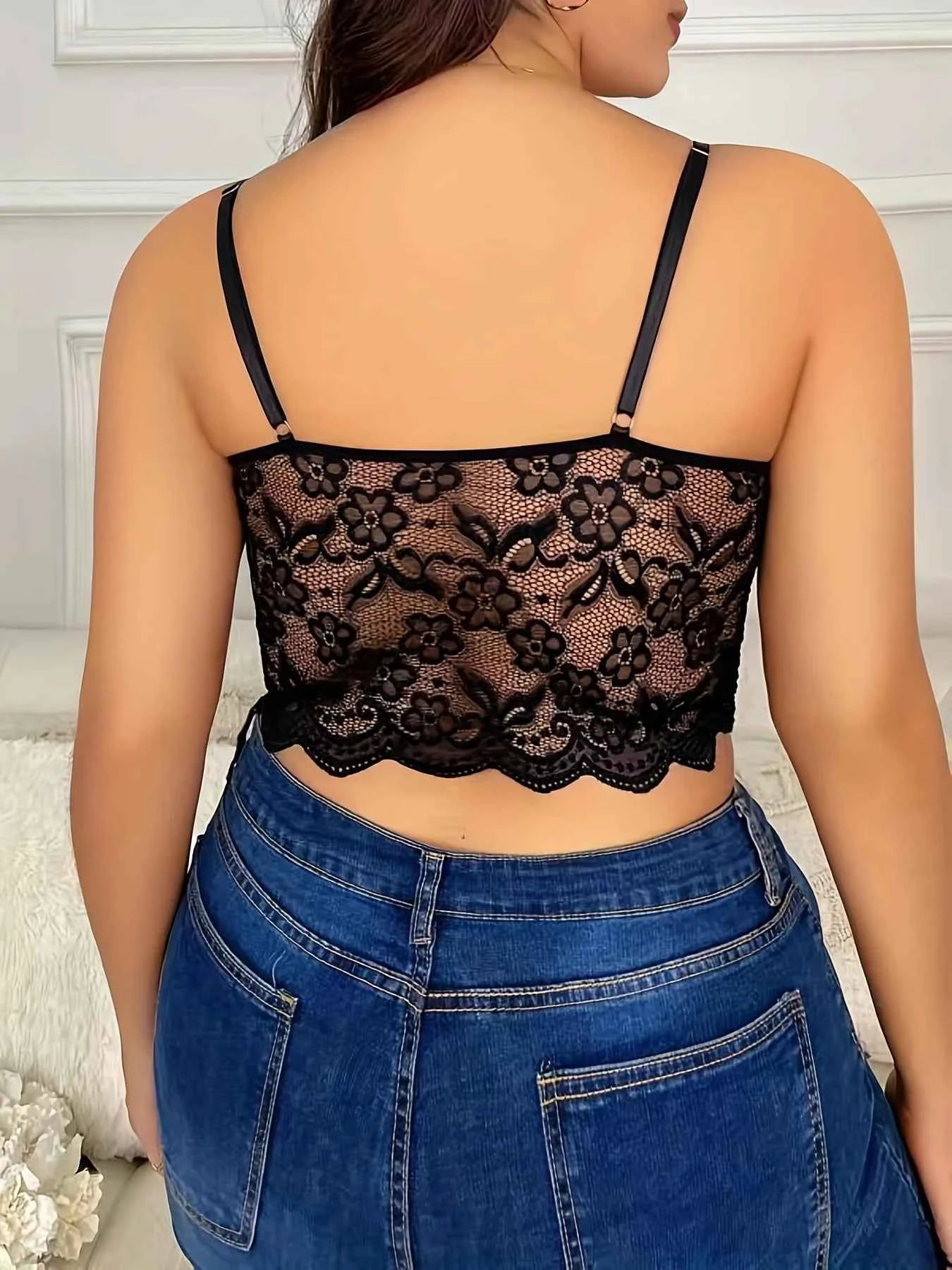 Sexy Plus Size Bra Lingerie Women's V-Neck Lace Floral Embroidery Longline High Stretch Elegant Vest Feminino - The Genie Store