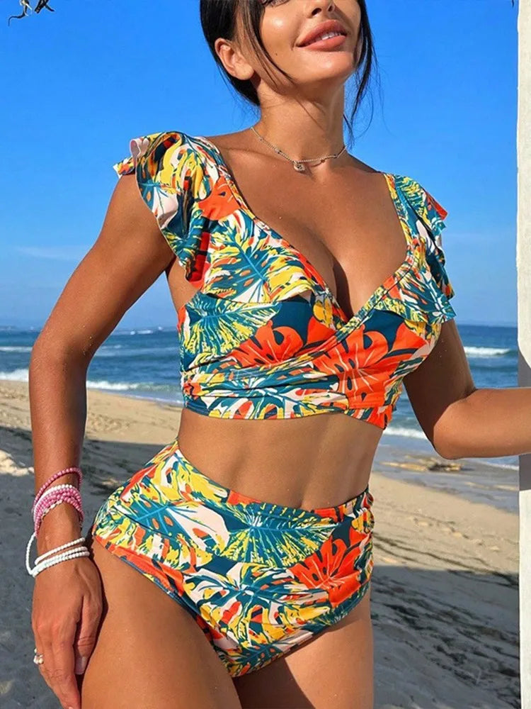 2024 New Women Print Summer Push Up Swimwear High Waist Bikini Set Bathing Suit Beachwear Female Holiday Swimsuit Swimming - The Genie Store