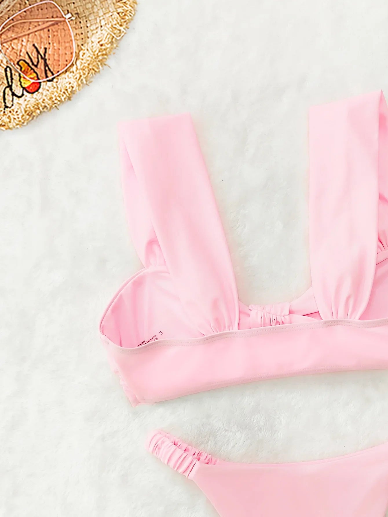 AOTVOTEE Sexy Pink Backless Bikinis 2 Piece Set Women Solid Split Swimsuit Beach Bikinis 2025 New Summer Swimwear Bikinis Set - The Genie Store