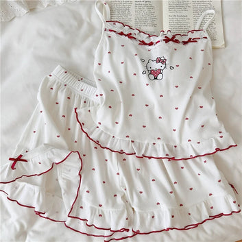 Women's Pajamas Hello Kitty Comfort Vest And Shorts Set Anime Cute Girl Casual  Summer Suspender Shorts  Set - The Genie Store