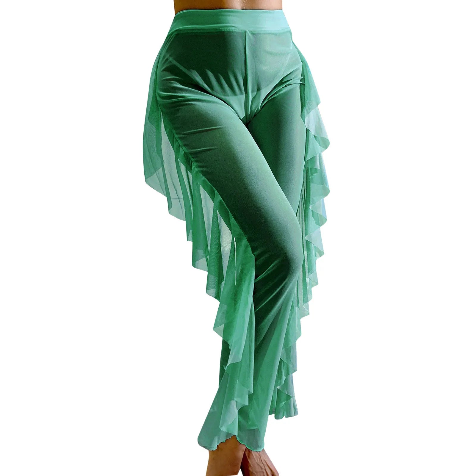 Women Mesh Ruffle Trim Cover Up Pants High Waist Beach Trousers Beachwear Covers Up Wrap Bikini Holiday Female Swimwear 2025 - The Genie Store