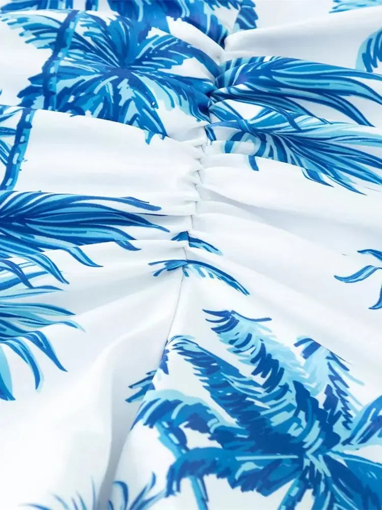 Women's Fashion Draw Rope Swimsuit Print High Waist Long Sleeve Smock Split Three Piece Bikini Set Swimwear - The Genie Store