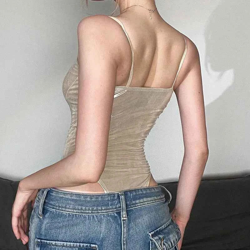 Summer New Fashion Solid Color Lingerie Sexy One-Piece Lace-Up Sleeveless Slim Fit Bodysuit Casual Streetwear Festival Outfit