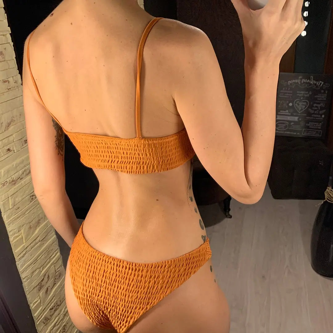 Sexy Wrinkled Butterfly Printed Bikini Female Swimsuit Women Swimwear Two-pieces Bikini set Bather Bathing Suit Swim Lady V713 - The Genie Store