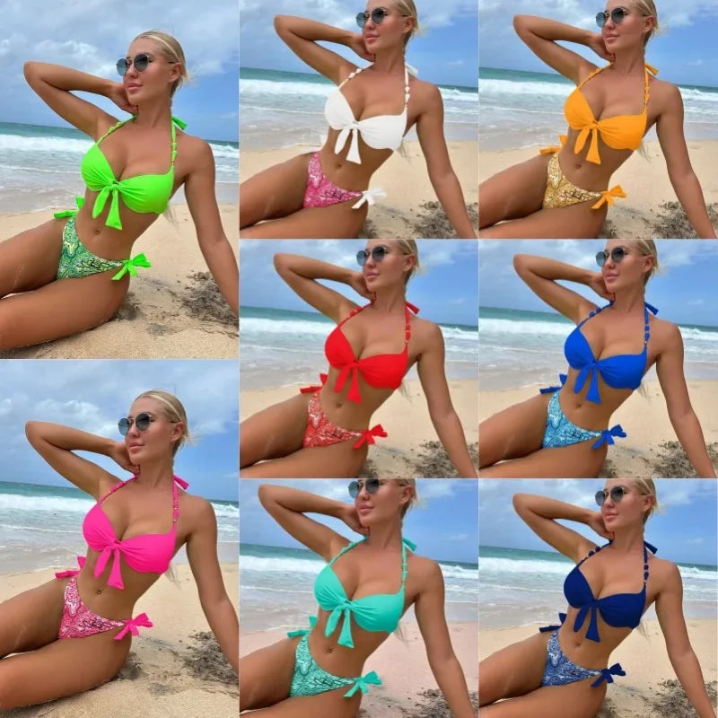 Hot Sale Of The Season New Printed Quality Bikini Strap Women's Swimsuit Set Swimwear Bikini Ensemble Bandeau Style Chinese Orig - The Genie Store
