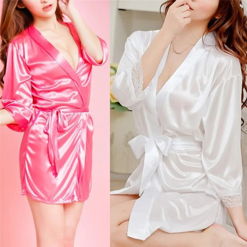 Sexy Satin Night Robe Lace Bathrobe Perfect Wedding Bride Bridesmaid Robes - The Genie Store