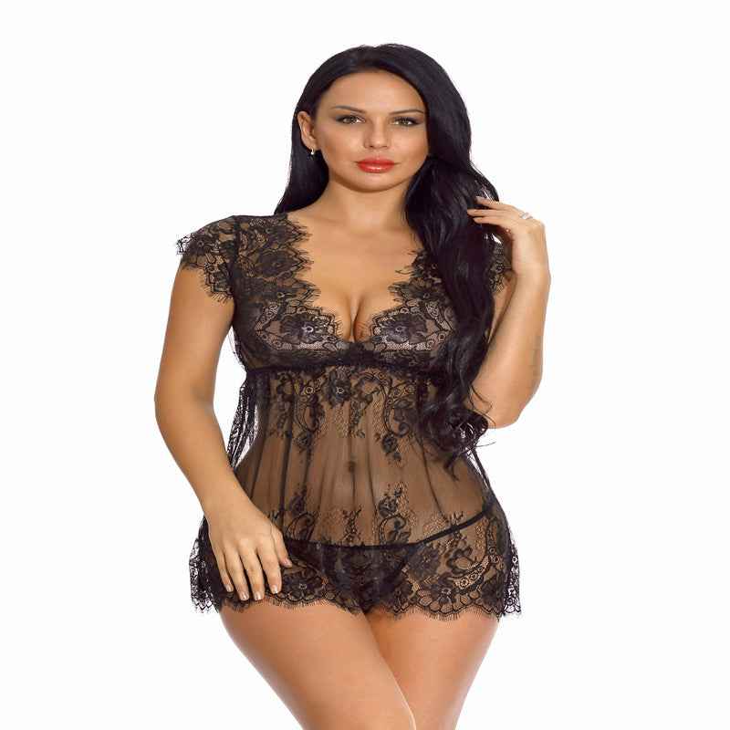 Women's Lingerie Plus Size Sleepwear Polyester Net Red Suit - The Genie Store