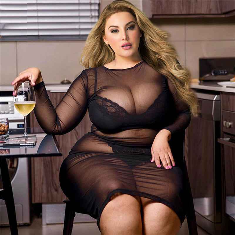 Bold & Beautiful Plus Size Mesh Lingerie Dress for Confident Nights - The Genie Store