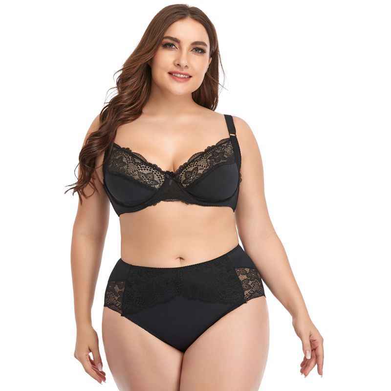 Plus Size Underwire Lace Trim Lingerie - The Genie Store