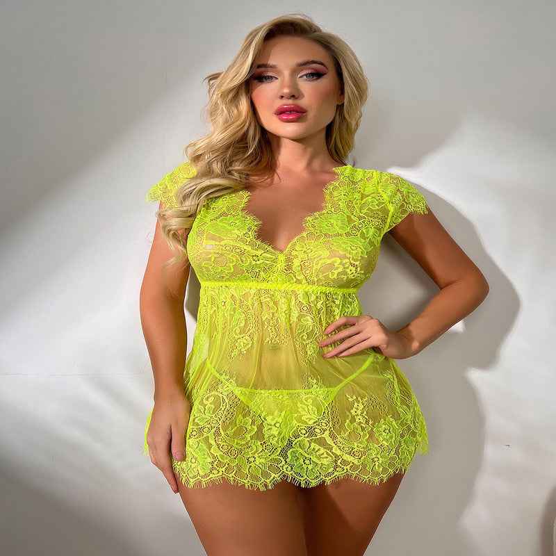Women's Lingerie Plus Size Sleepwear Polyester Net Red Suit - The Genie Store