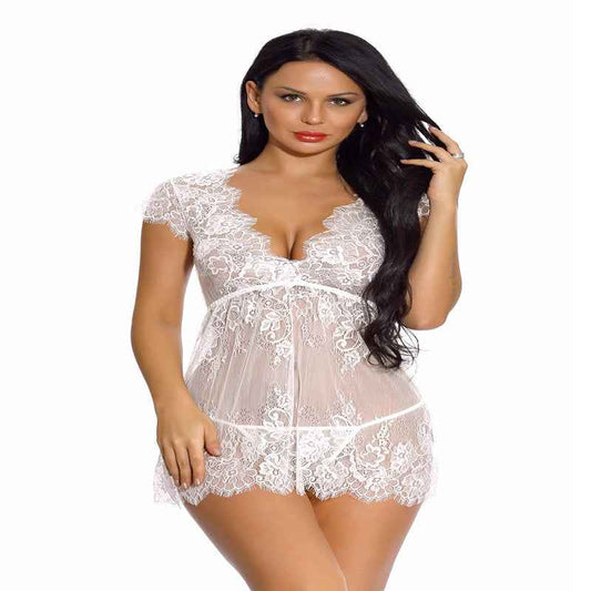 Women's Plus Size Lingerie Sleepwear Polyester Net Red Suit