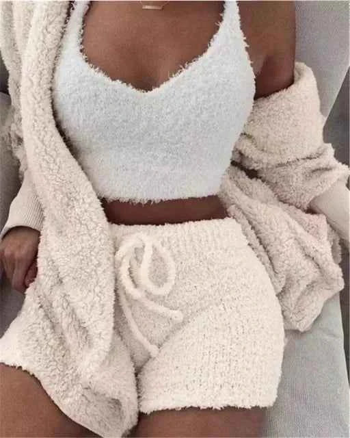 CozyChic 3-Piece Fluffy Lounge Set | Plush, Sexy Backless, Fleece Comfort for Women - The Genie Store