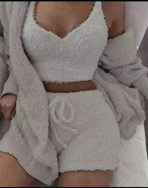 CozyChic 3-Piece Fluffy Lounge Set | Plush, Sexy Backless, Fleece Comfort for Women - The Genie Store