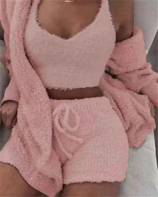 CozyChic 3-Piece Fluffy Lounge Set | Plush, Sexy Backless, Fleece Comfort for Women - The Genie Store
