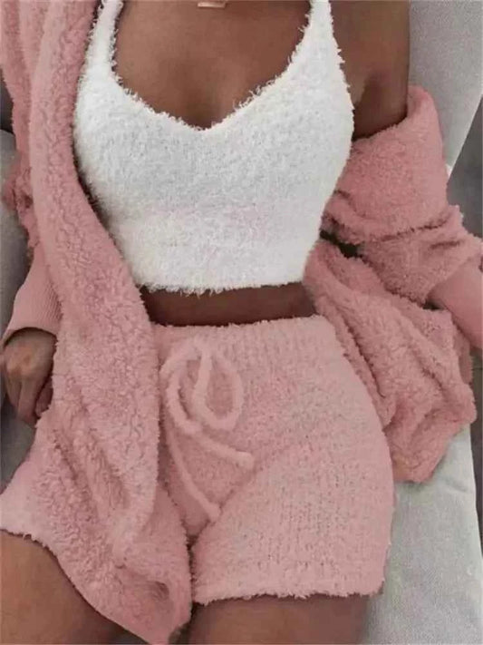 CozyChic Lounge Set | 3-Piece Fluffy Fleece Comfort for Women, Plush and Sexy Backless