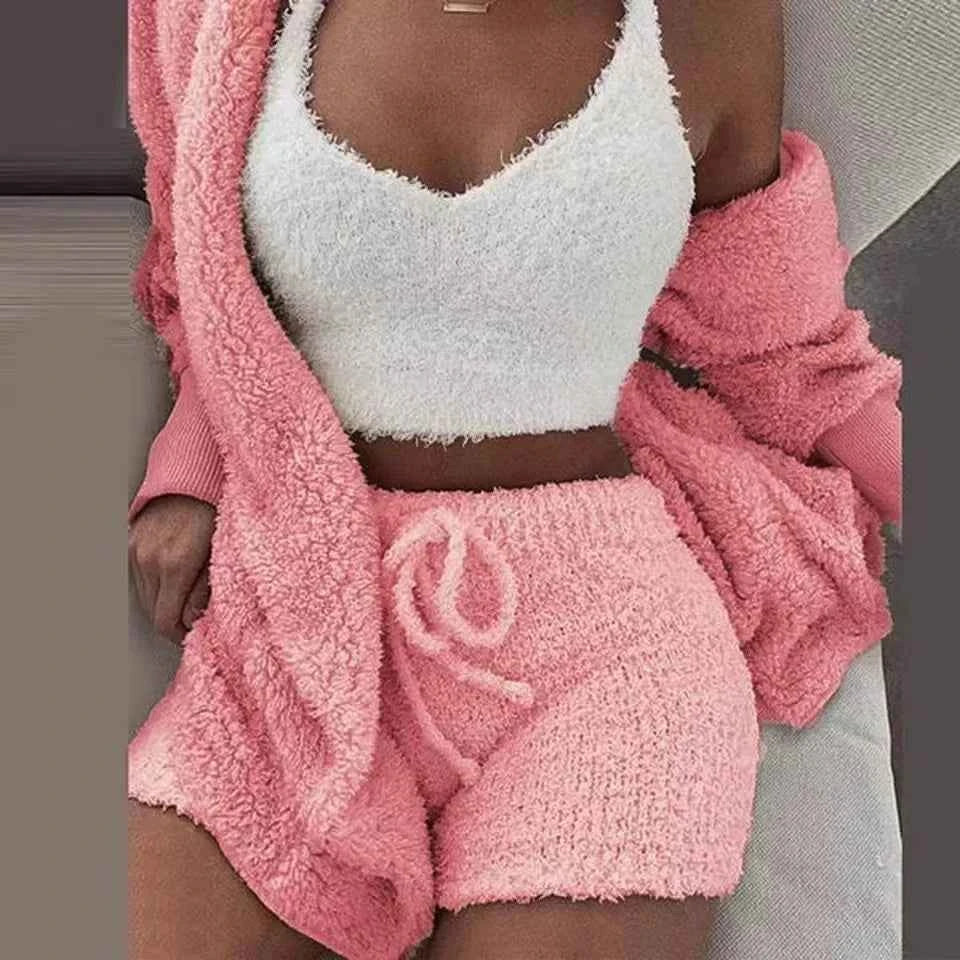 CozyChic 3-Piece Fluffy Lounge Set | Plush, Sexy Backless, Fleece Comfort for Women - The Genie Store