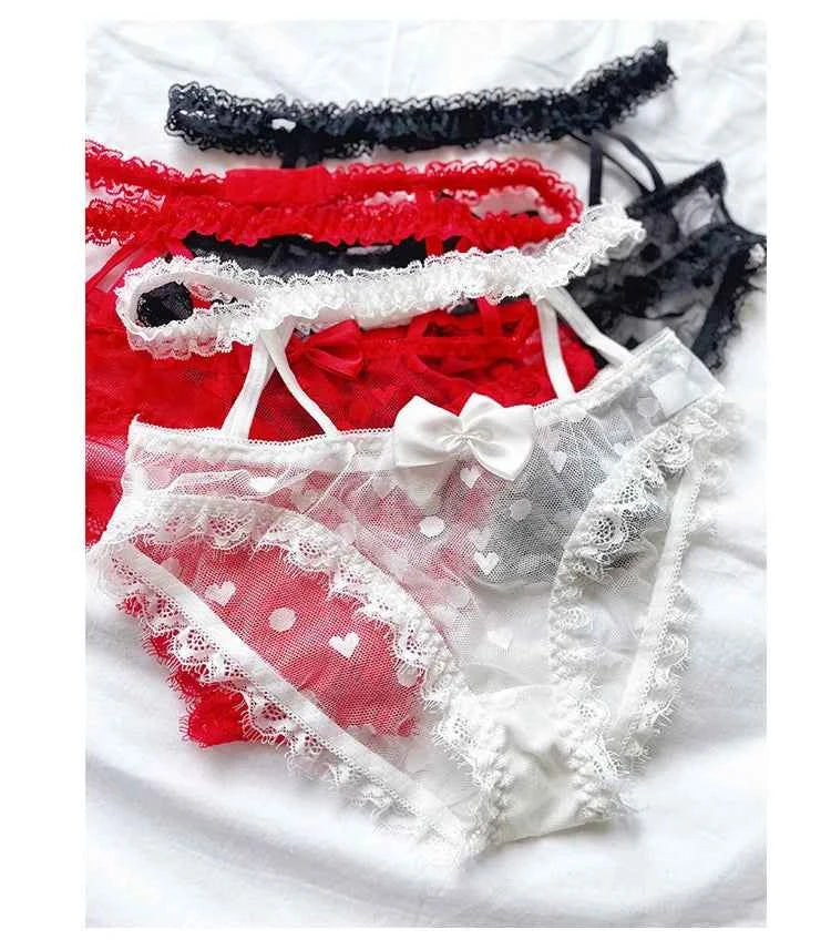 Meet‘r High Waist Amazing Mesh Panties Lace Sexy Underwear Women Transparent Hollow Out Lingerie Bow G Strings Intimates
