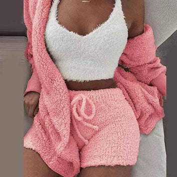 CozyChic Lounge Set | 3-Piece Fluffy Fleece Comfort for Women, Plush and Sexy Backless