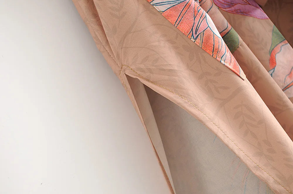 Happie Queens Vintage Peacock Floral Print  Women Bohemian V Neck Batwing Sleeves Ladies Boho Kimono Robe Cover-ups - The Genie Store