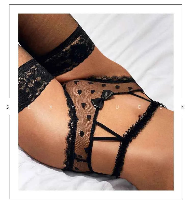 Meet‘r High Waist Amazing Mesh Panties Lace Sexy Underwear Women Transparent Hollow Out Lingerie Bow G Strings Intimates