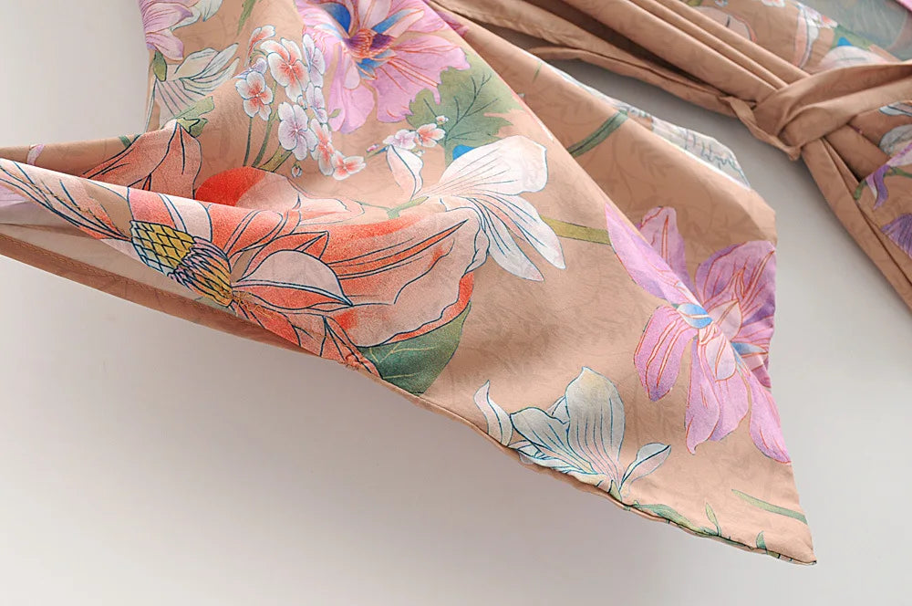 Happie Queens Vintage Peacock Floral Print  Women Bohemian V Neck Batwing Sleeves Ladies Boho Kimono Robe Cover-ups - The Genie Store