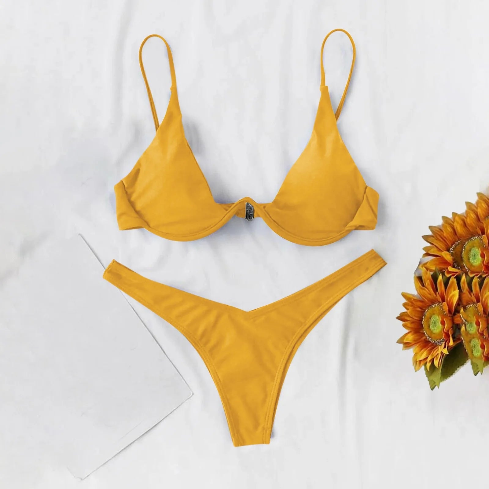 bikini Sexy Split Style Solid Color Women's Swimsuit Steel Bracket Tow-Piece For Teenagers biquinis feminino tendência 2024 - The Genie Store